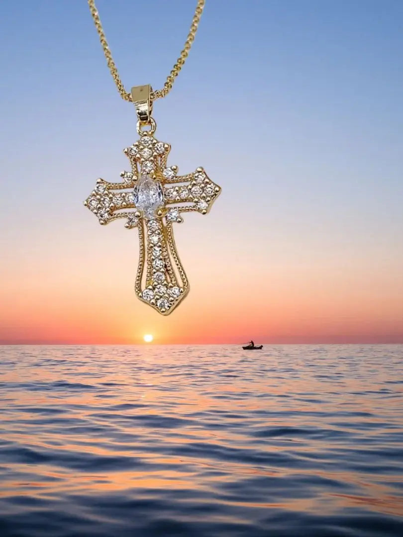 2025 New Gold color Cross Pendant Necklace (One Piece)  Religious  Style Jewelry Fashion Elegant Party Accessory
