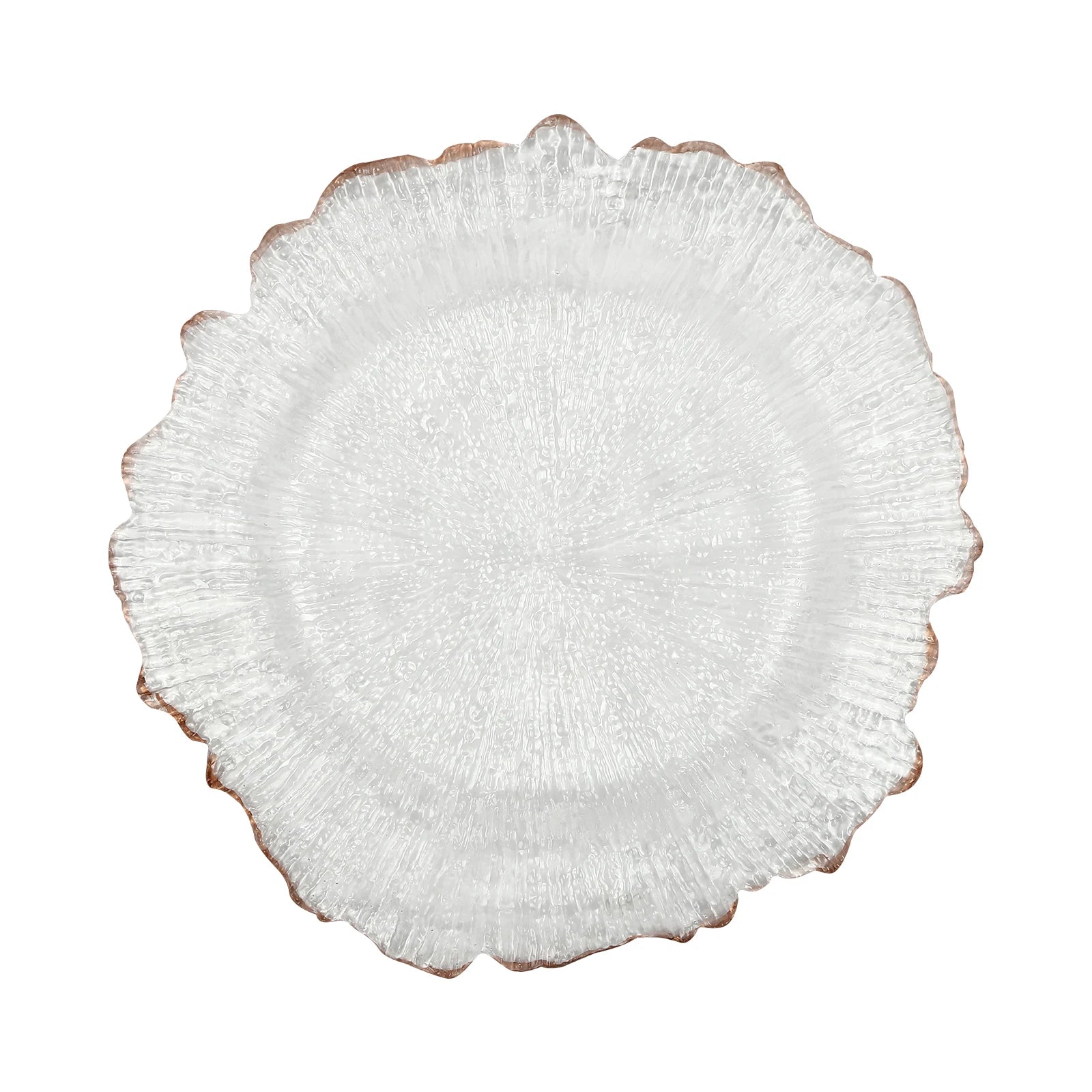 Clear Charger Plates 25 Pieces Rose Gold Flower Shape PS Hot Stamping Dinner Table Charger Plates