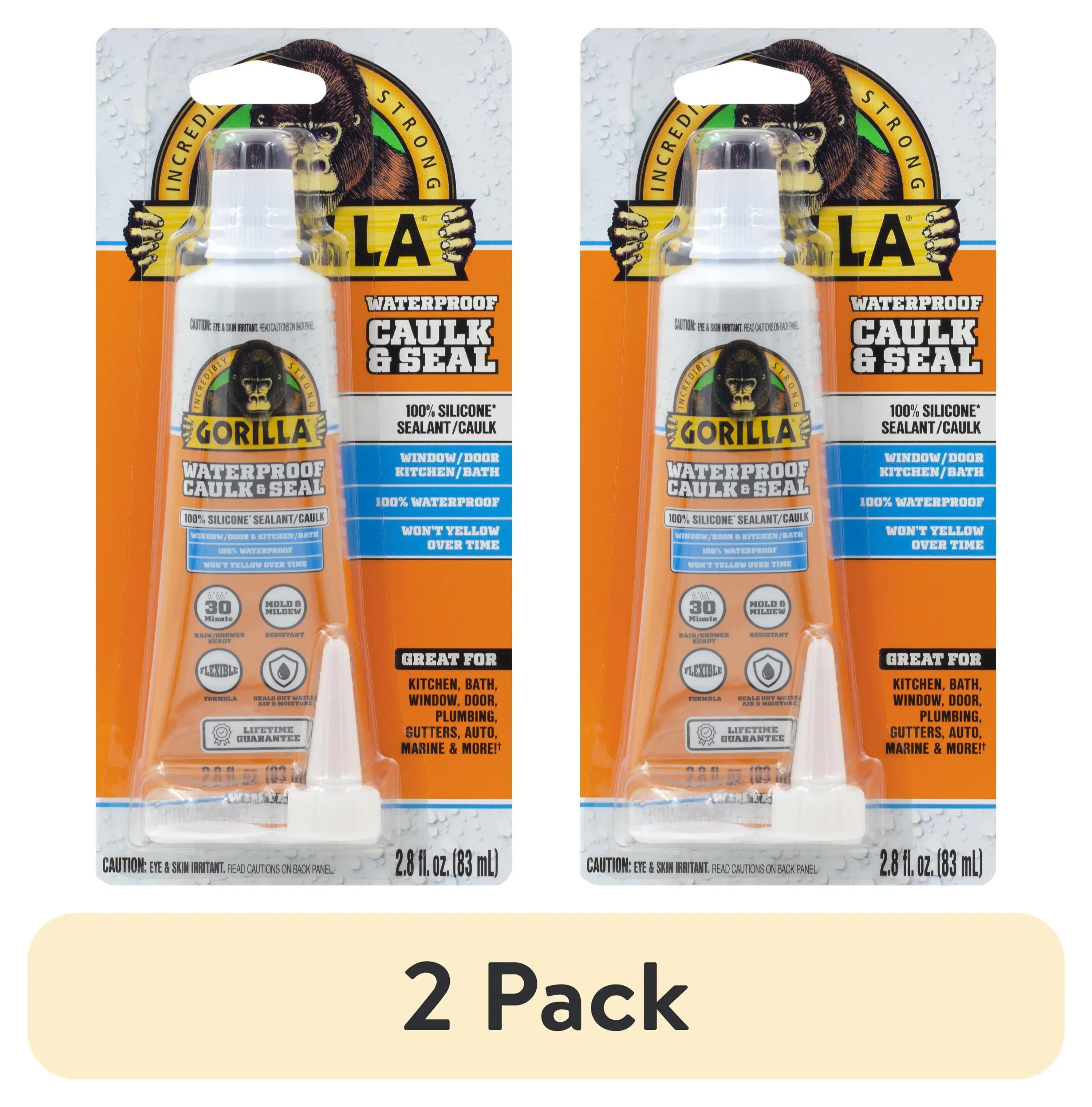 (2 pack) Waterproof Caulk & Seal Silicone Sealant, 2.8oz Squeeze Tube - White Caulking Sealant for Kitchen, Window