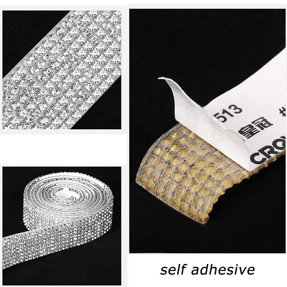 1 Roll Self Adhesive Glitter Crystal Rhinestone Sticker Diamond Ribbon DIY Sticker Rhinestones Arts Crafts Car Phone Decoration