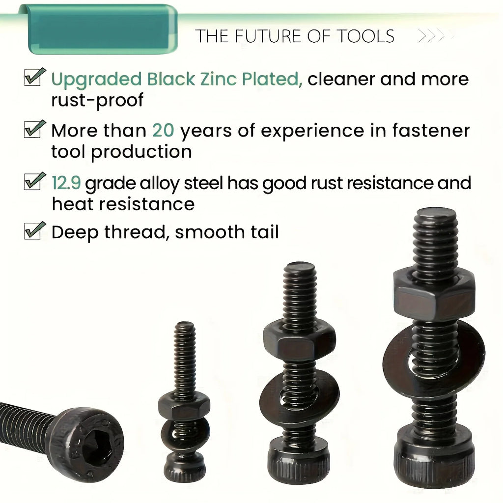 1260pcs Metric Bolt Assortment - M2 M3 M4, 21 Sizes 4MM To 30MM 12.9 Alloy Steel Bolts And Nuts Kit