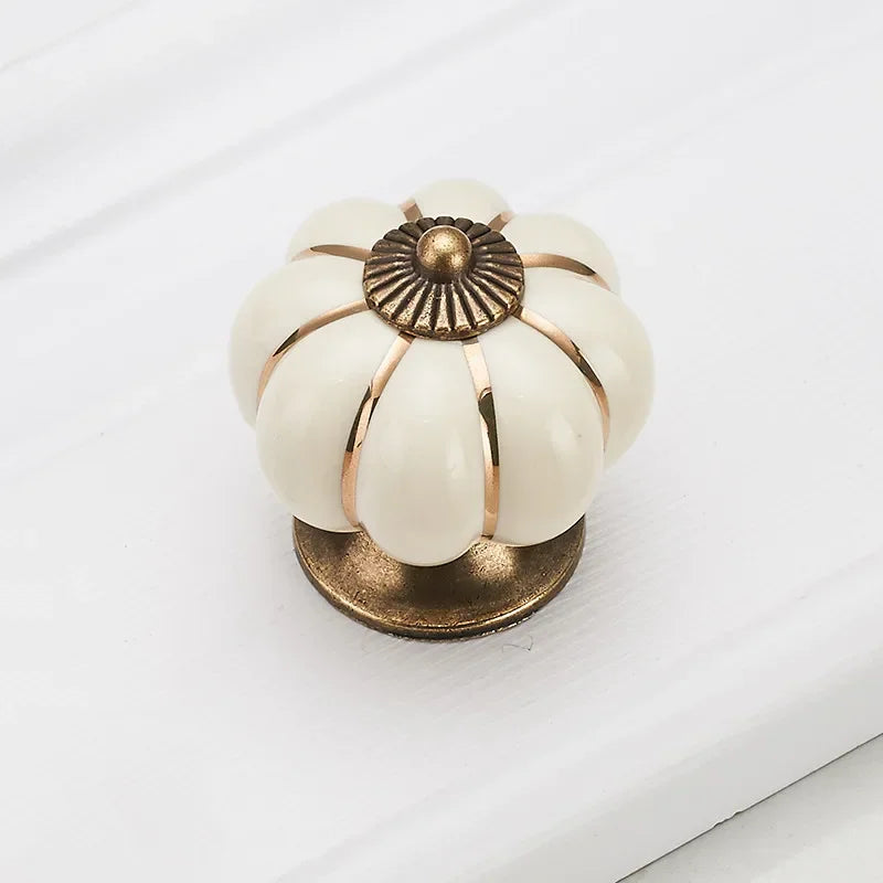 Pumpkin Gold Ceramic Handles Drawer Knobs Single Hole Cupboard Handles Cabinet Pulls Kitchen Accessories Handles Furniture
