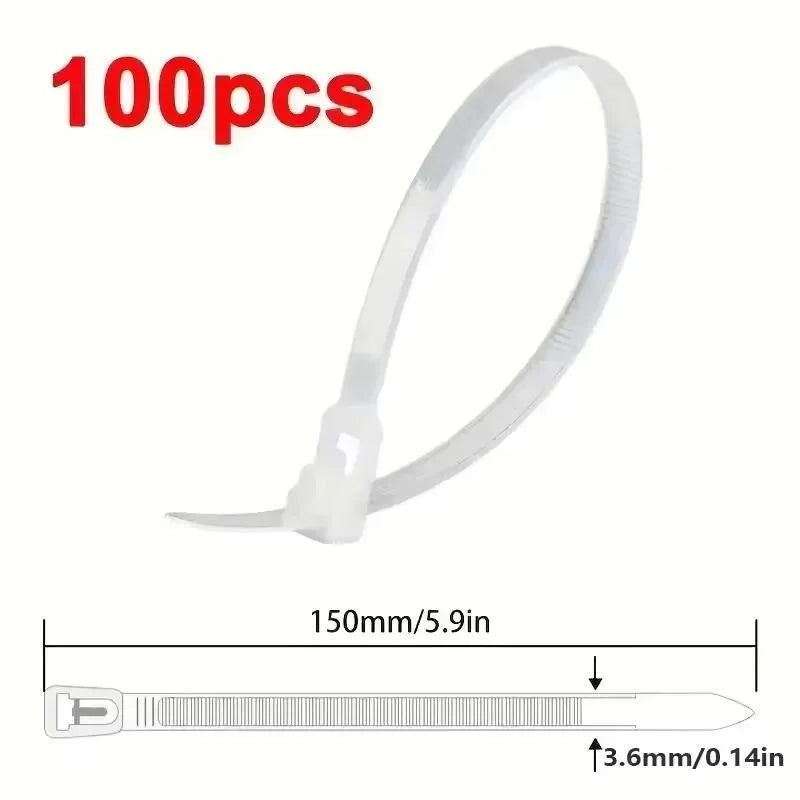 100Pcs Reusable Cable Ties Cable Lock Loop Nylon Ties Removable Recyclable Mixed Colours Black White Cable Ties Replacement Tool