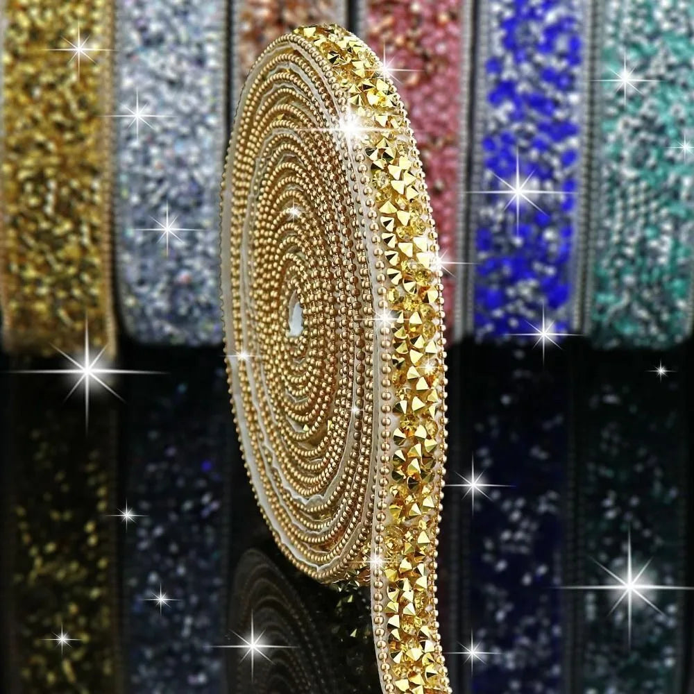 Self Adhesive Crystal Rhinestone Sticker DIY Sticker 1cm Width Diamond Ribbon Bling Crystal Crystal Roll Glitter