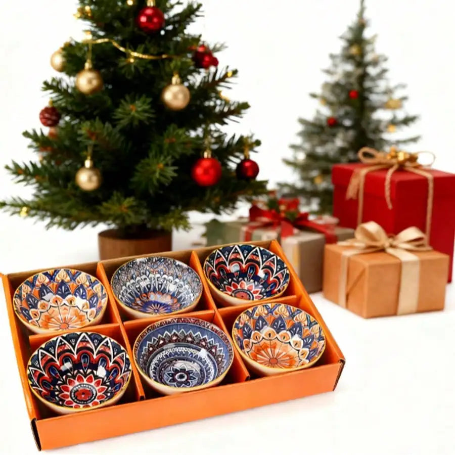 6Pcs 10Oz Bohemian Ceramic Bowl Set Microwave Safe Cereal Soup Salad Gift Bowls