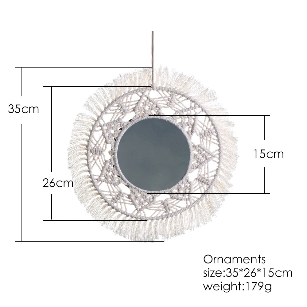 Macrame Decorative Wall Mirror  Boho Home Decor Makeup Aesthetic Mirrors Living Room Bedroom Christmas Wedding Decoration Gift