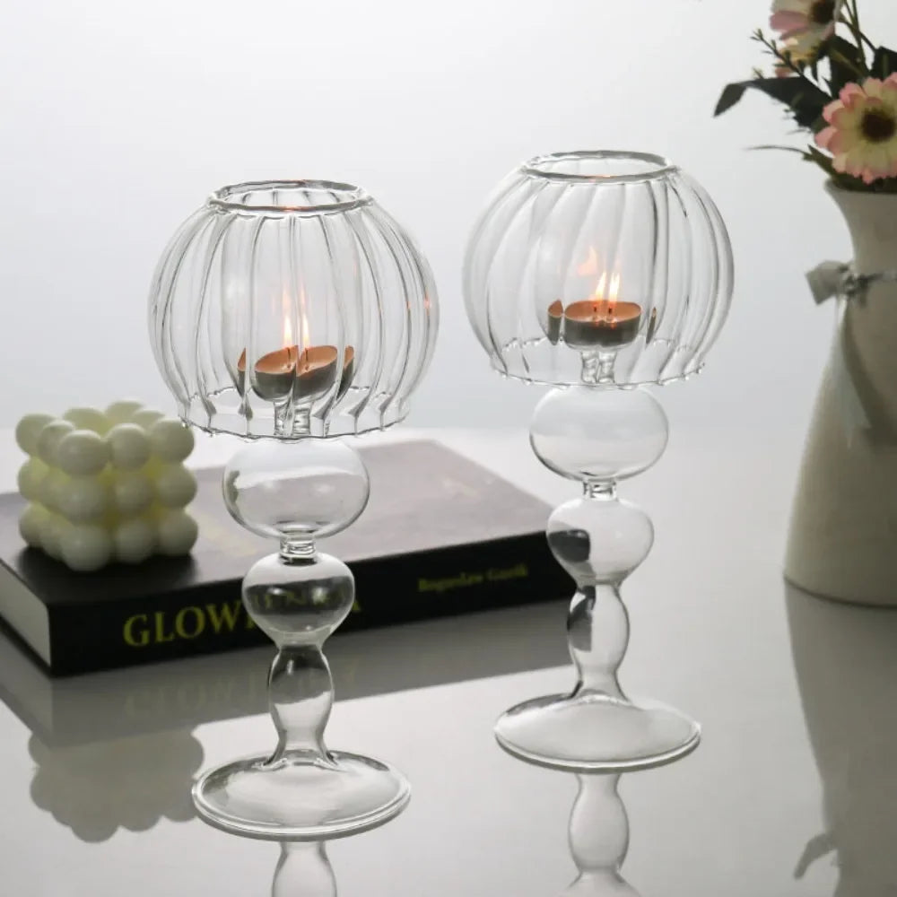 Nordic Style Transparent Glass Candle Holder Romantic Wedding Decoration Modern Candle Holder Home Table Centerpiece Decor