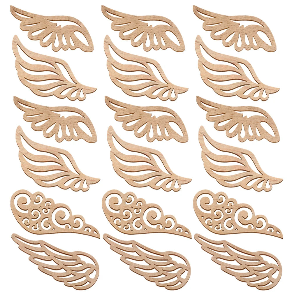 40pcs Wood Wing Cutouts Angel Shape Unfinished Wooden Slices For Diy Craft Ornament Christmas Party Supplies Hanging Decor