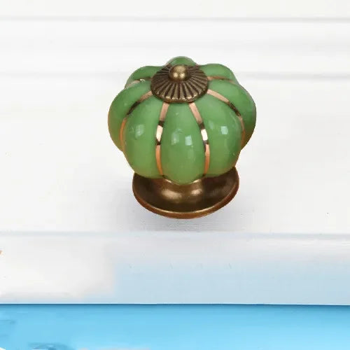 Pumpkin Gold Ceramic Handles Drawer Knobs Single Hole Cupboard Handles Cabinet Pulls Kitchen Accessories Handles Furniture