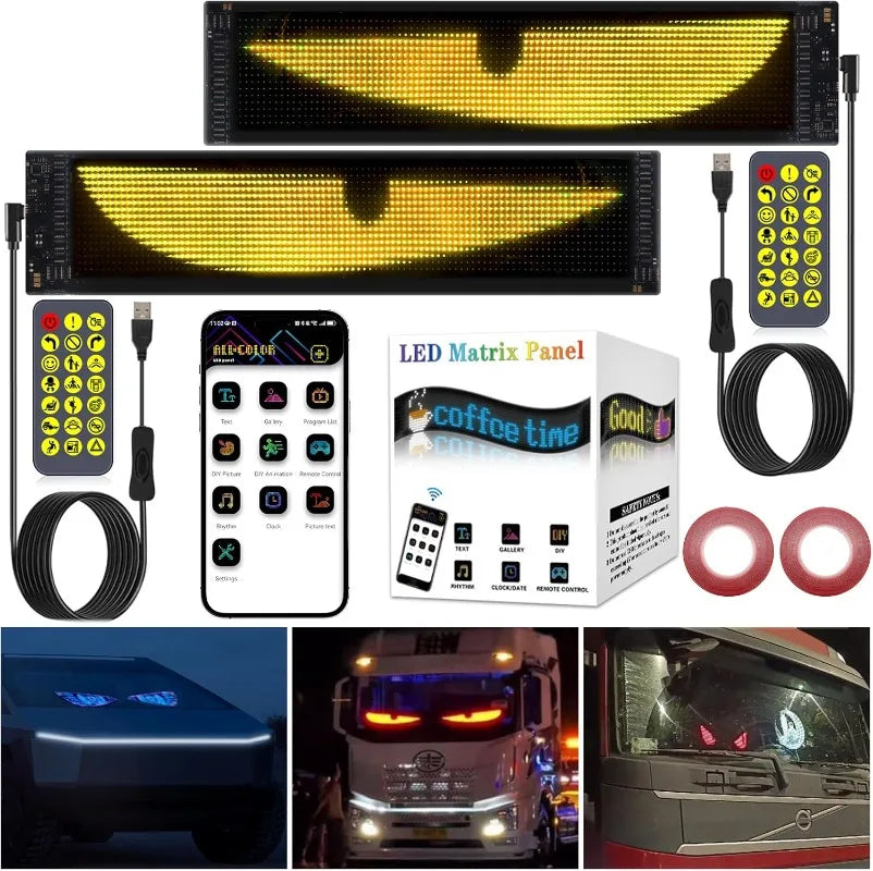 10.2x34.8CM 2PCS Huge Bright Devil Eyes LED Light  Remote Music Control Custom Text Lighting Scrolling For Board Windshield