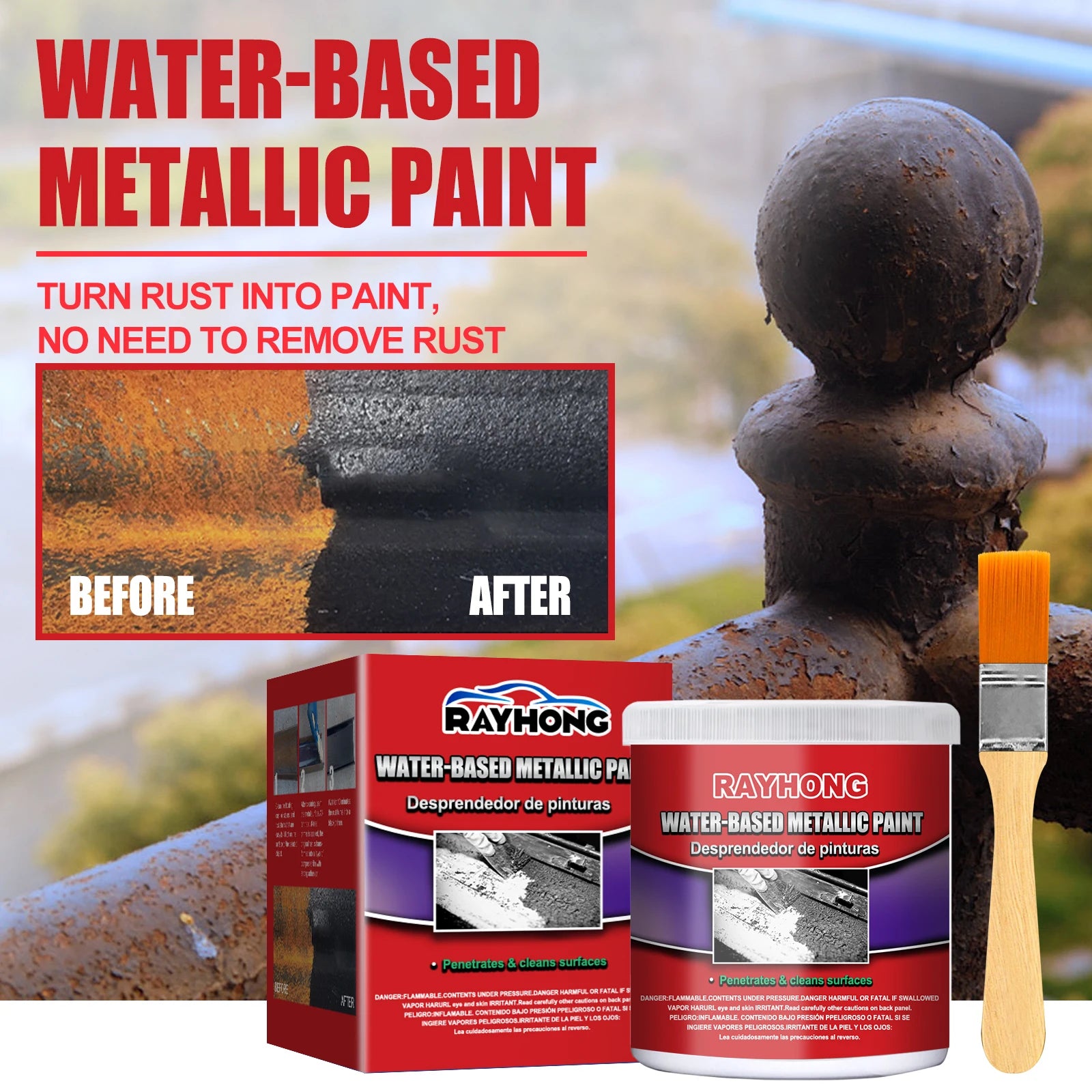 Water-based Metallic Paint Antirust Primer Refurbishment Rust Prevention Iron Metal Surface Clean Protect Rust Removal Paint