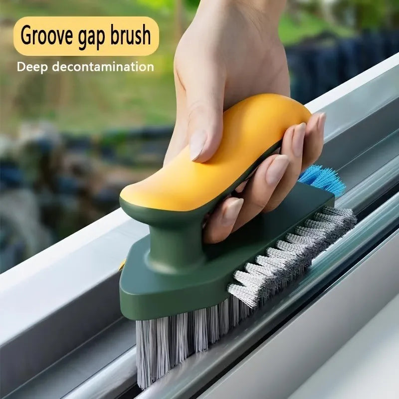 3-in-1 Gap Brush – Plastic, Scrapes Water & Brushes Dust, V-Shaped Bristles 90° Dead Angle Free for Bathroom & Floor