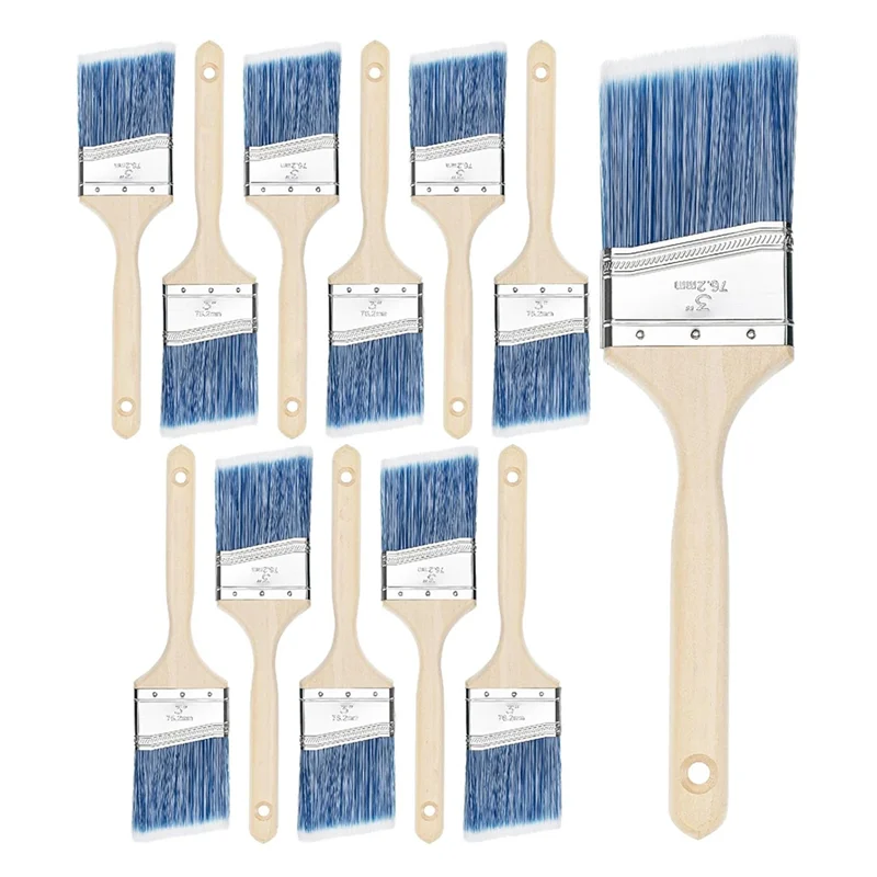 Paint Brushes, 3 Inch, 12 Pack, Angle Brushes, Treated Wood Handle, Paint Brushes For Walls, Wall Paint Brushes SALES