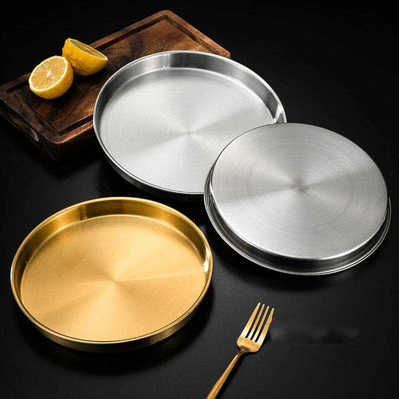 Kitchen Bar Tableware Cake And Fruit Snack Plate Kitchen Accessories Stainless Steel Plate Camping Picnic Plate