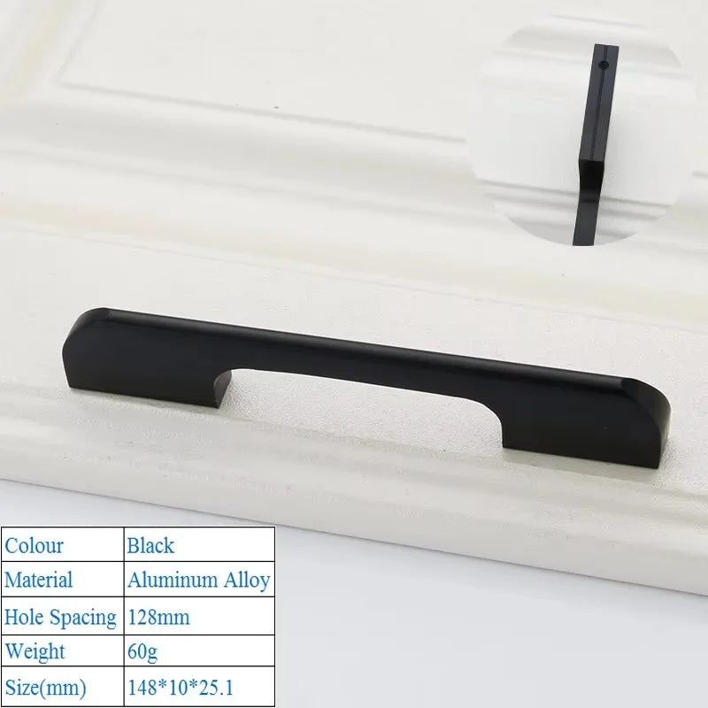 Black Aluminum Alloy Security Door Handles American Style Lengthen Cabinet Door Handle Modern Decorative Drawer Flush Handles
