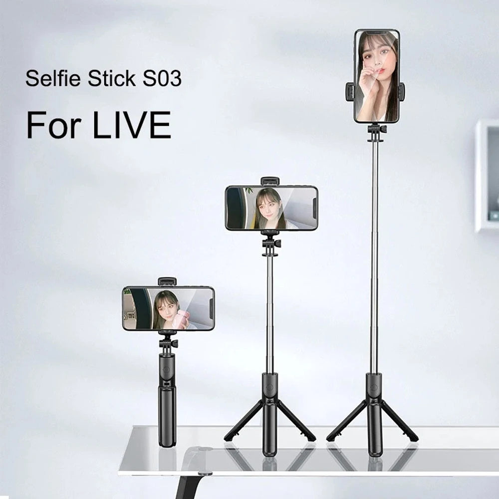 3In1 Bluetooth Wireless Selfie Tripod with Fill Light Shutter Remote Control Portable Foldable Monopod for IPhone Smart Phone