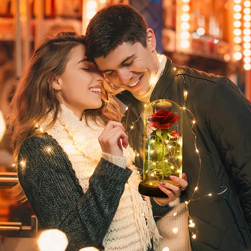 Artificial Rose Flowers LED Light Foil Flower In Glass Cover Eternal Rose Wedding Home Decor Birthday Mother's Day Gift