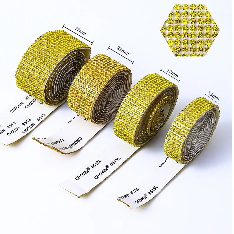 DUCrystal 4/6/8/10/12Rows Crystal Rhinestone trim Self Adhesive Bling Roll Rhinestone chain Sticker for DIY Clothing Decoration