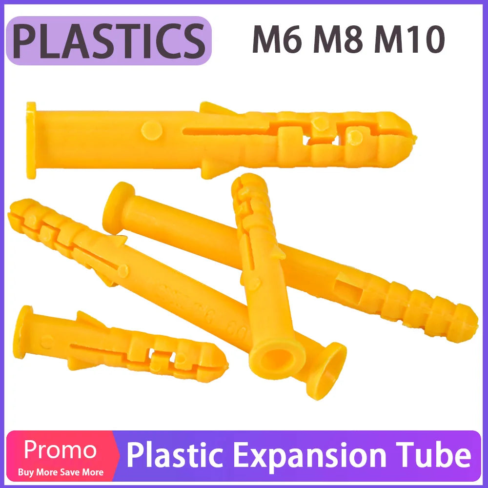 25pieces Plastic Expansion Tube Ribbed Plastic Anchors M6 M8 M10 Expansion Pipe Wall Plug Frame Fixed Tube For Selftapping Screw