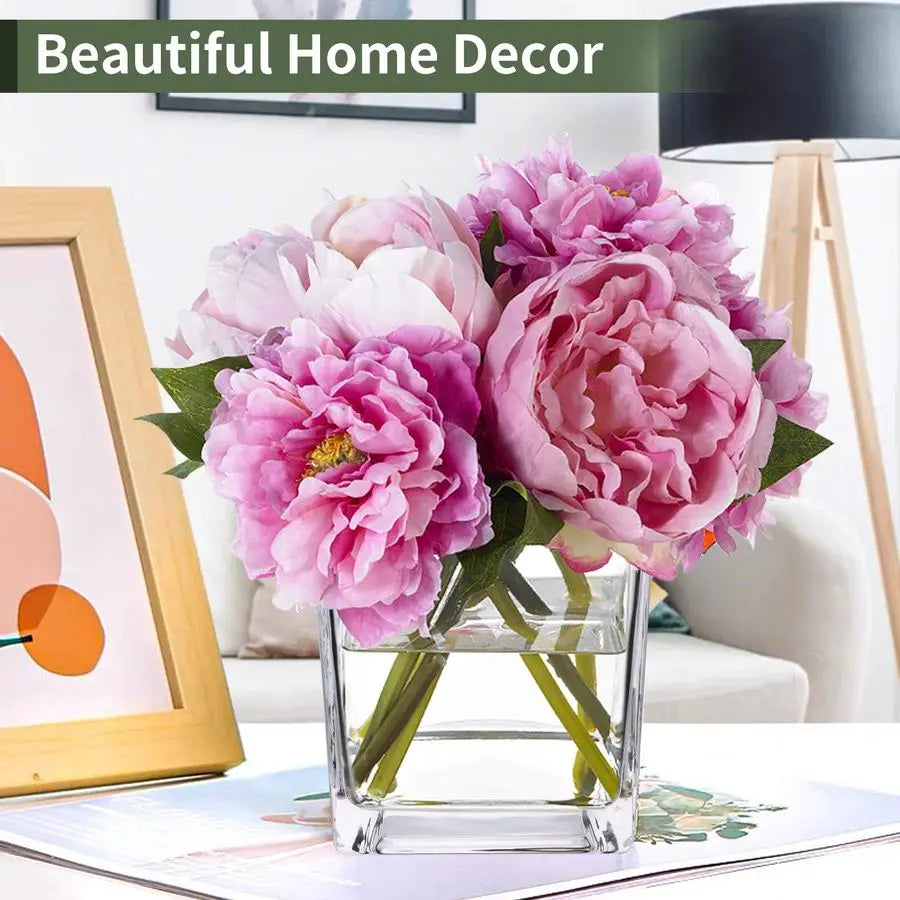 6 Pack Square Glass Vases 5 x 5 x 5 Inch, Clear Cube Flower Vases for Centerpieces, Candle Holders for Wedding Party Home Decor