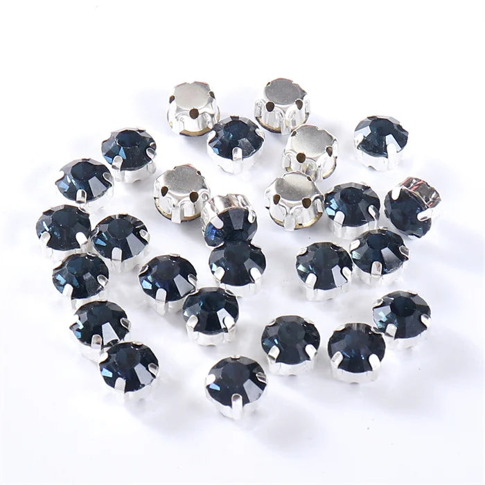 4mm-8mm Glitter Glass Sewing Rhinestones with Sliver Base Round Crystal Strass stones for diamond  Jewellery clothes diy