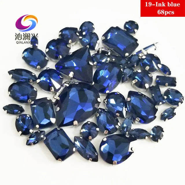 68Pcs Mix Crystal Sliver Claw Setting Rhinestones Sewing Clothe For Needlework Stone DIY Sew On Wedding Dress Shoes Bags