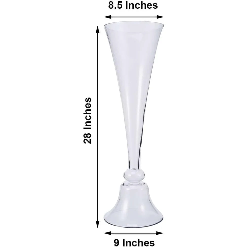 Reversible Clarinet Glass Trumpet Vases Set of 2, 28 Inch Tall, Clear Glass for Weddings, Events, and Home Decor