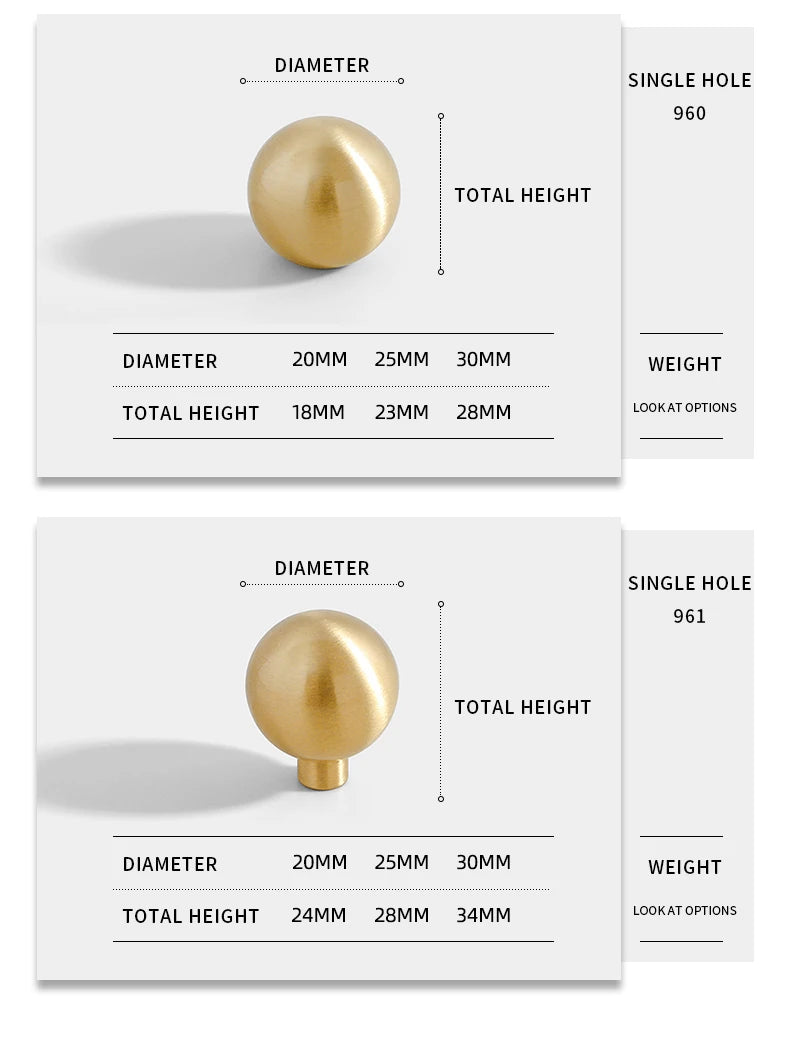 Santaya Brass Knob Round Furniture Handle Ball Modern Minimalist Gold Drawer Knob Wardrobe Pull Kitchen Handle Solid Single Hole