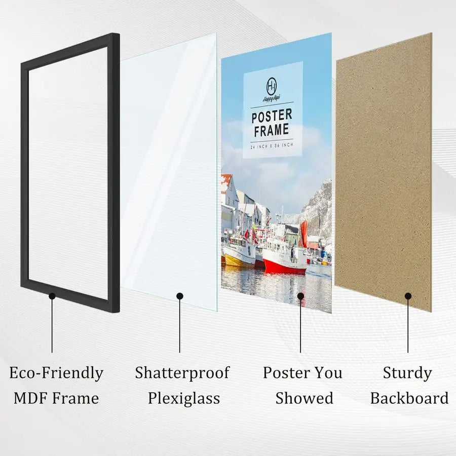 24x36 Poster Frame, Black Picture Frame for Wall Gallery, Vertically and Horizontally Display Posters, Paintings and Artworks, 3
