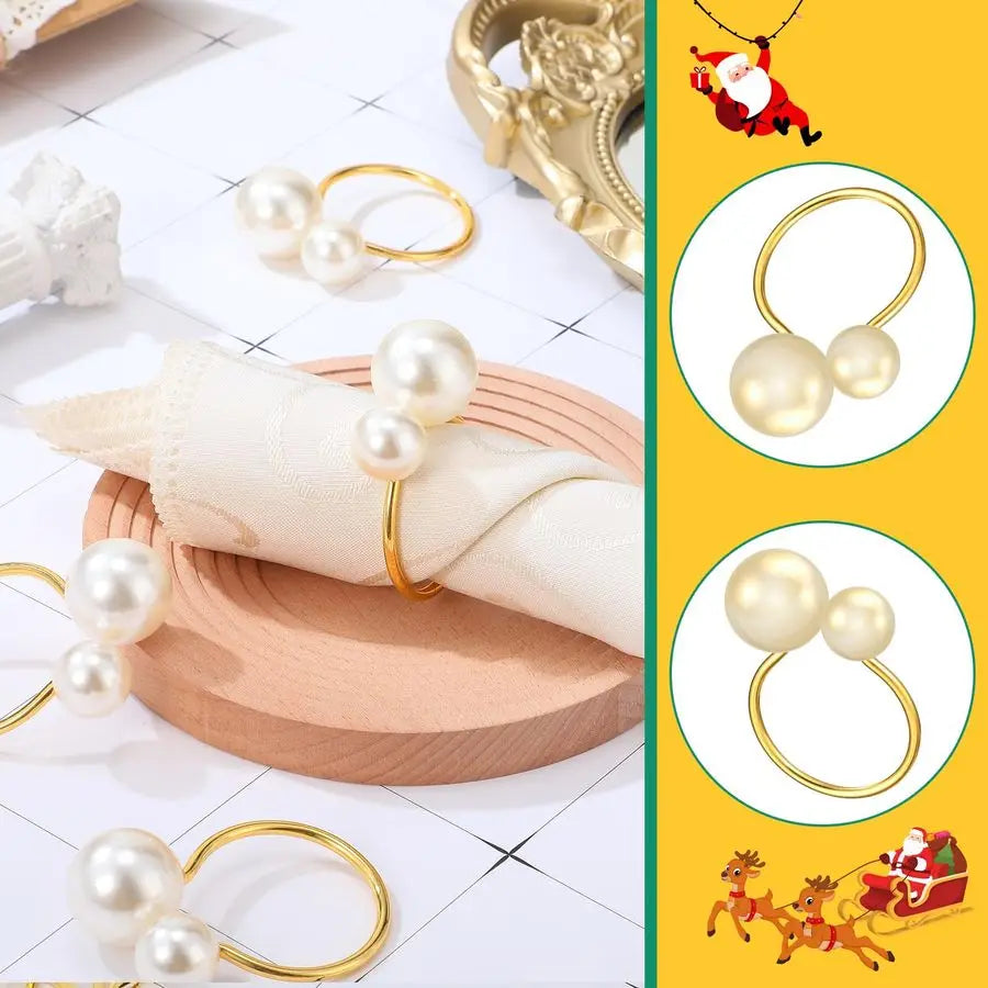 100 Pcs Pearl Napkin Rings, Gold Table Napkin Holder Buckles for Dinning Table Setting Christmas Wedding Party Supplies