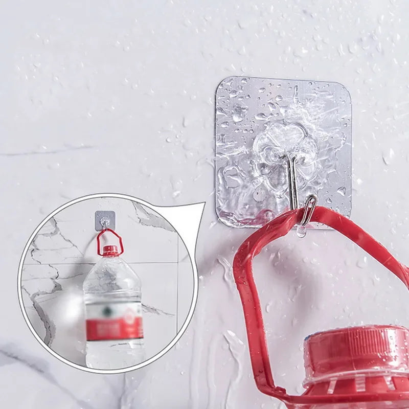 50PCS/100pcs  No Drill Wall Hooks – Heavy Duty 15lb Transparent Adhesive Hooks, Waterproof for Dorm Bathroom & Kitchen