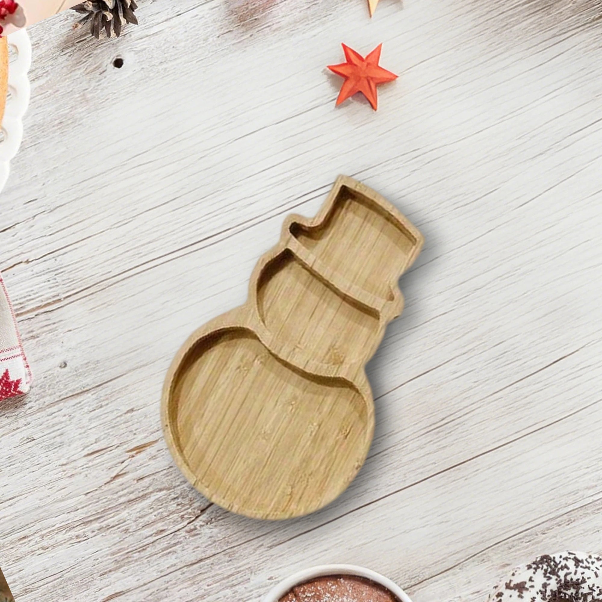 Festive Holiday Serving Platter Adorable Snowman and Reindeer Design Christmas Tray for Appetizers and Treats on Tabletop