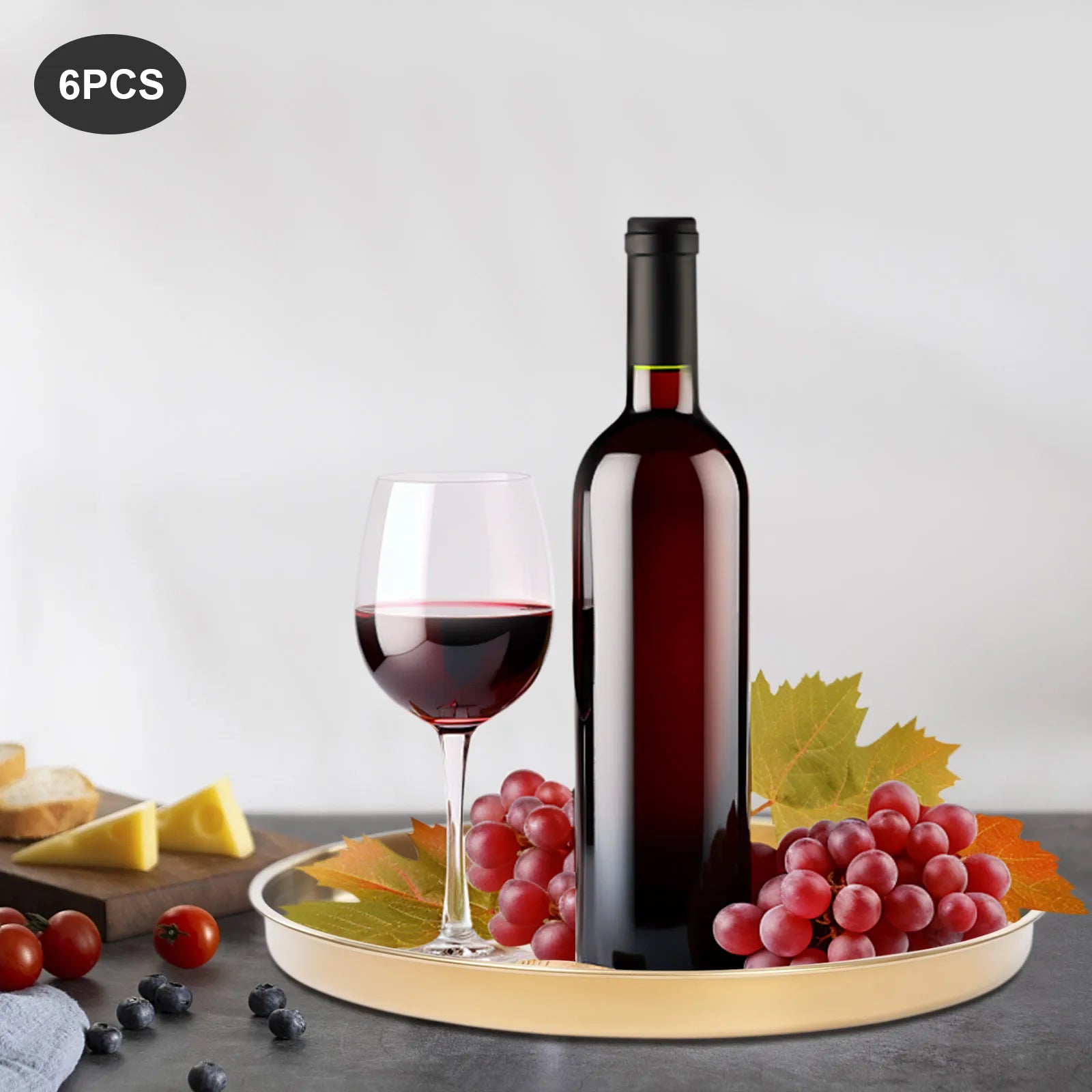 6Pcs Round Serving Trays, Stainless Steel Table Tray, Versatile Gold Decorative Tray Jewelry Display Tray Tea Service Tray