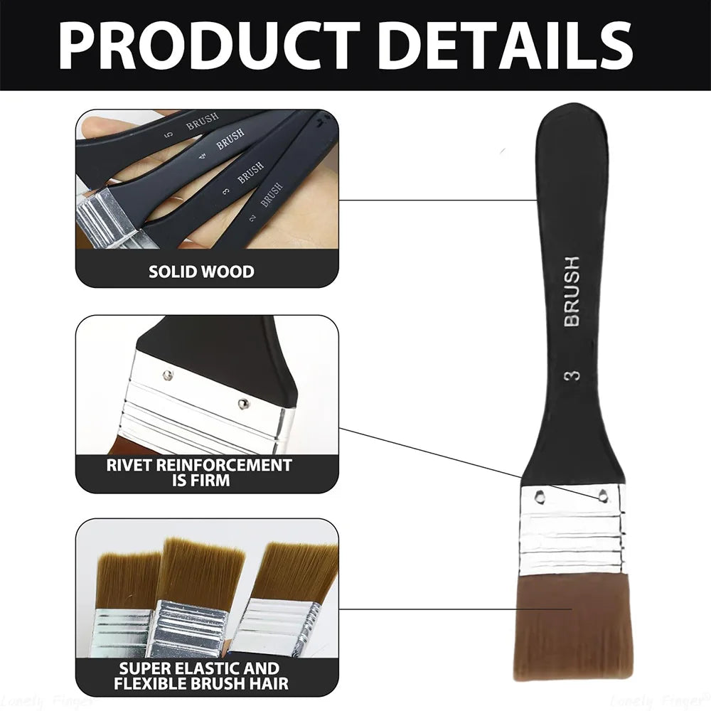Paint Brush, Flat Bright Paint Brushes Craft Basecoating Paint Brushes with Wooden Handle for Acrylic, Oil, Watercolorercolor