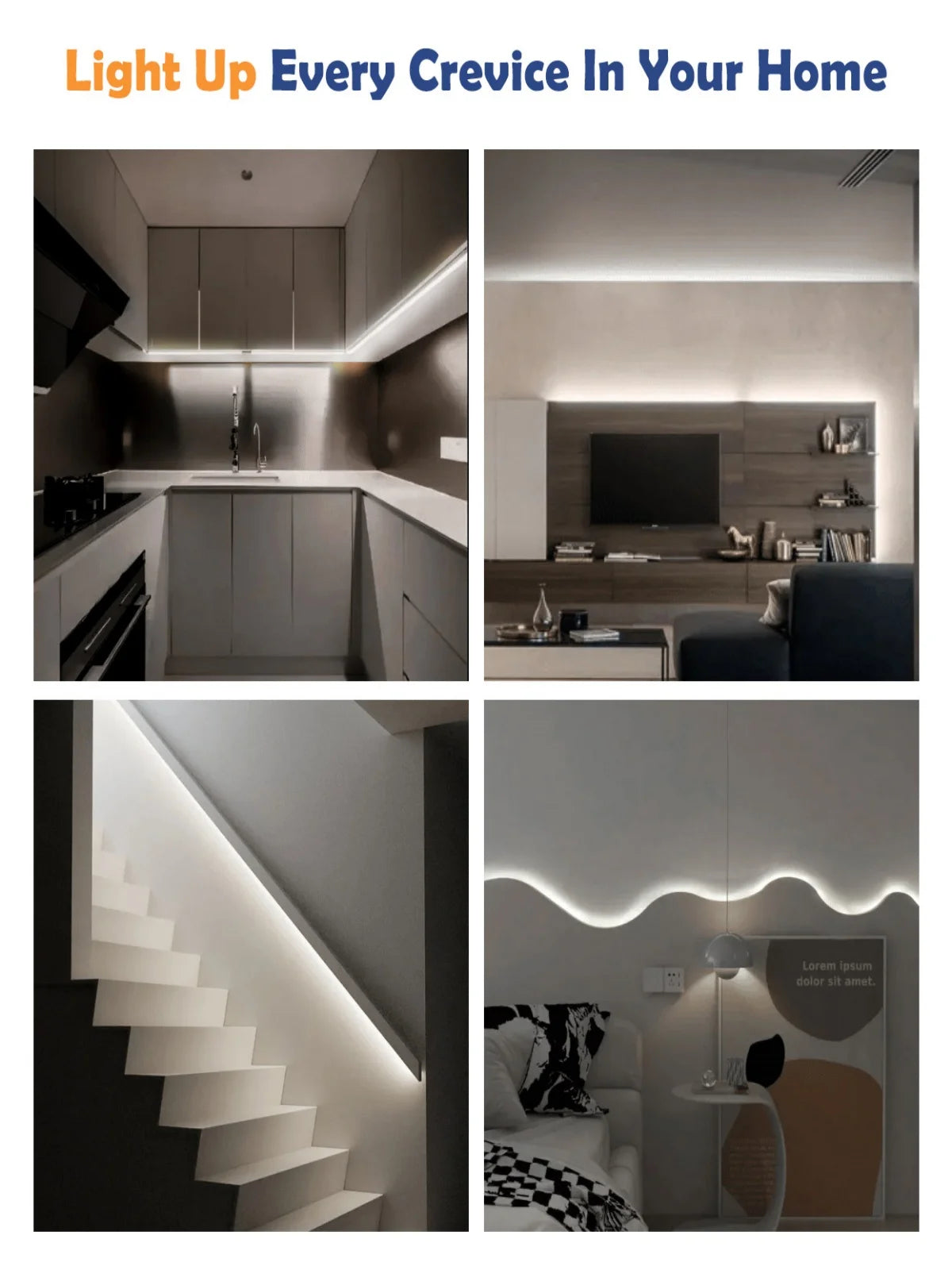 ETL Listed 24V 50ft/15m COB LED Strip Light 3000K/4000K/6500K Dimmable with RF Remote for Bedroom Cabinet(Power Supply Included)