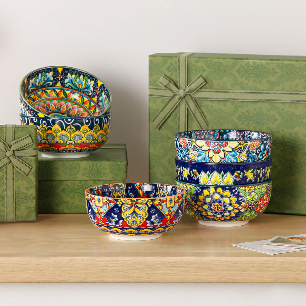 vancasso 6/12 Piece Cereal Bowls Set 28 Oz Ceramic Soup Bowls Bohemian style for Salad/Pasta/Rice/Oatmeal/Fruit/Cereal for  6