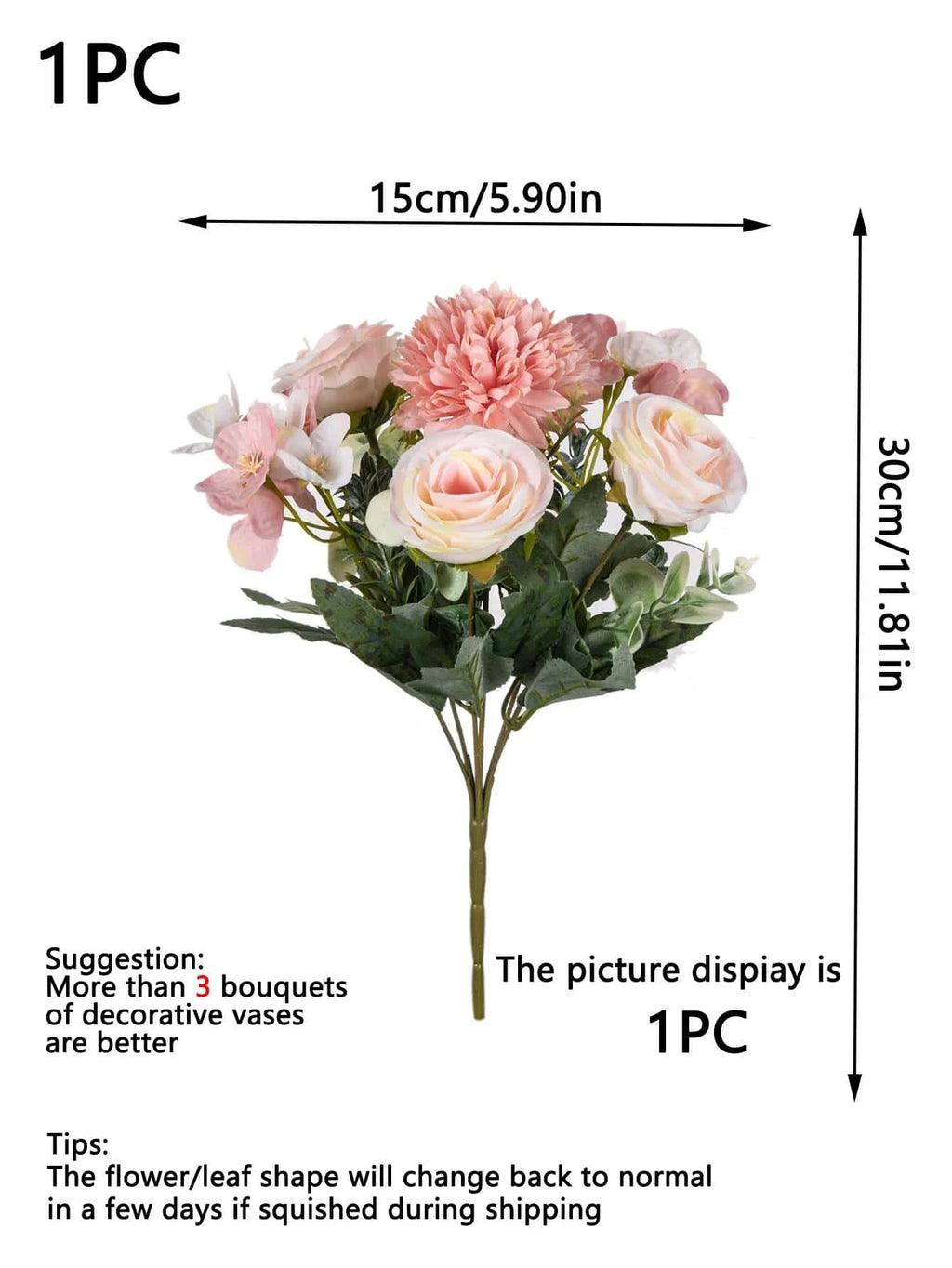 1 Bouquet Artificial Roses w/ Silk Balls: Wedding Home Decor & Holiday/Birthday Gift DIY
