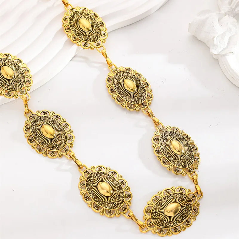 Retro Style Women'S Metal Waist Chain Accessories Decorative Circle Carved Chain Belt High Style Accessories