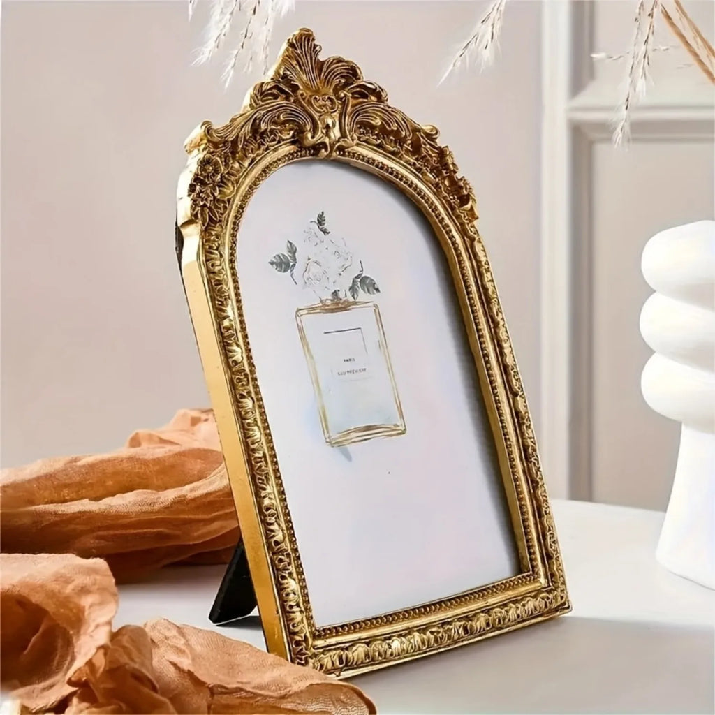 1pc Vintage 4x6 Picture Frame Antique Ornate Table Top And Wall Mounting Photo Frame, Photo Gallery, Art, Bronze Golden (4x6)