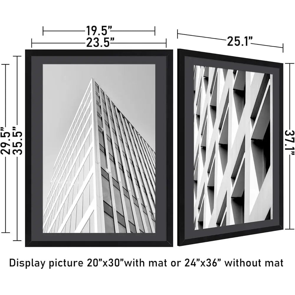 Set of 3 Black 24x36 Picture Frames, Suitable for 20x30 Photos with Mat or 24x36 Images without Mat, Versatile Wall Mounting Opt