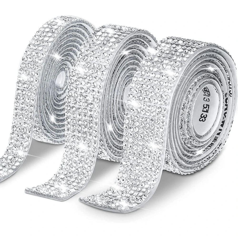 1 Roll Self Adhesive Glitter Crystal Rhinestone Sticker Diamond Ribbon DIY Sticker Rhinestones Arts Crafts Car Phone Decoration
