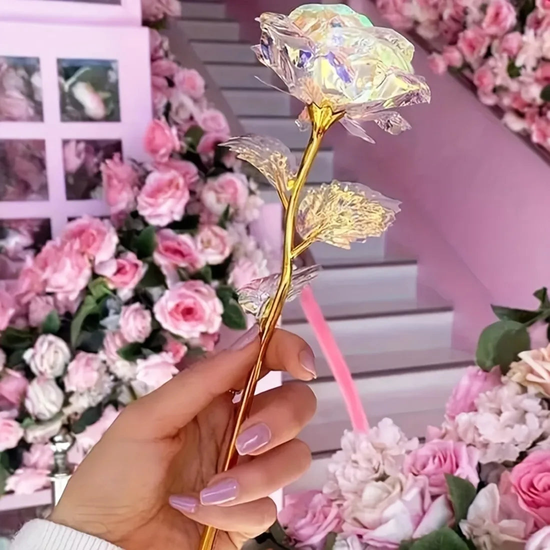 Rainbow Gold-Plated Artificial Roses – 10-Pack Decorative Flowers Gift for Birthday & Mother’s Day