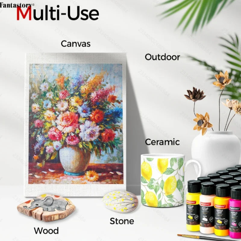 Fantastory 28 Classic Colors Acrylic Paint Set, Professional Craft Paint With 12 Brushes, Suitable for Wood/ Stons/ Model/ Rock