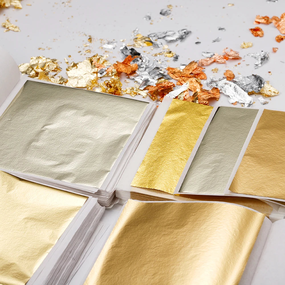 100pcs 8x8cm Imitation Gold Silver Foil Glitters Paper Leaf Sheets DIY Resin Filler Jewelry Making Art Crafts Decor Design Paper