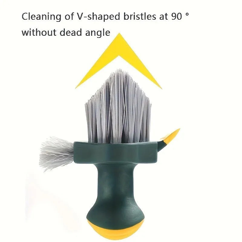 3-in-1 Gap Brush – Plastic, Scrapes Water & Brushes Dust, V-Shaped Bristles 90° Dead Angle Free for Bathroom & Floor