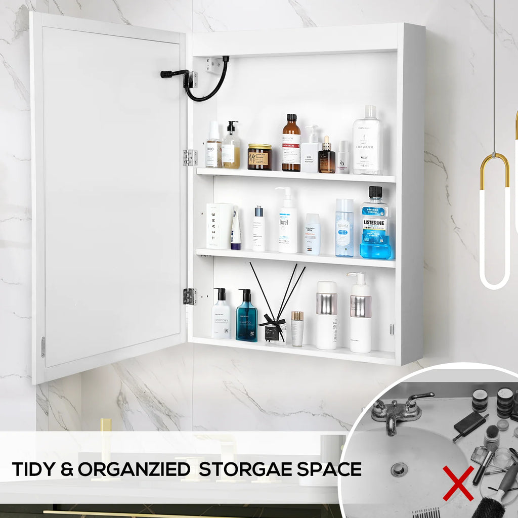 VOWNER Bathroom Medicine Cabinet with LED Lights and Mirror,  with Adjustable Shelf, Defogger, Memory 3-Color Mode, Dimmer