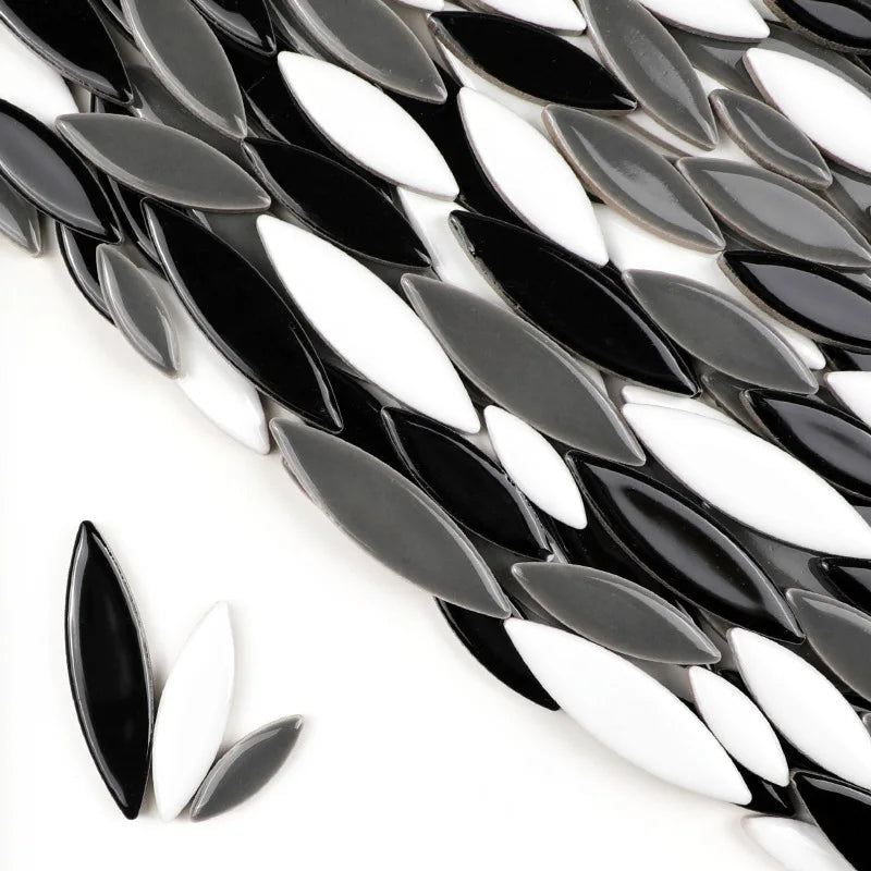 100g Willow Leaves Mosaic Tiles Porcelain Leaf-Shape Tile 3 Sizes Mix Multi Color DIY Mosaic Making Stones for Craft Arts Decor