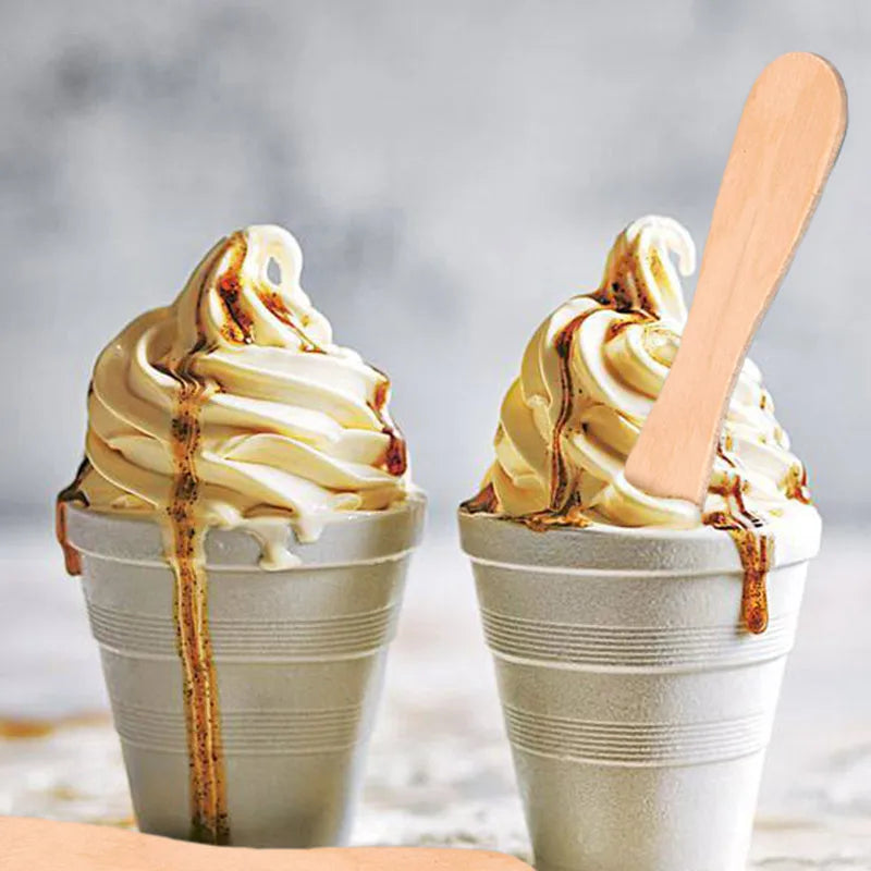 50/100Pcs Ice Cream Sticks Natural Wooden Ice Cream Dessert Spoons Popsicle Sticks Hand Crafts Art Ice Cream Lolly Accessories