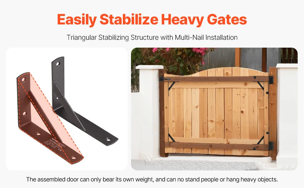 Gate Corner Brace Bracket, Anti Sag Gate Frame Hardware Kit, Gate Frame Brace Bracket with Latch Lock Rope, Latch Lock, for