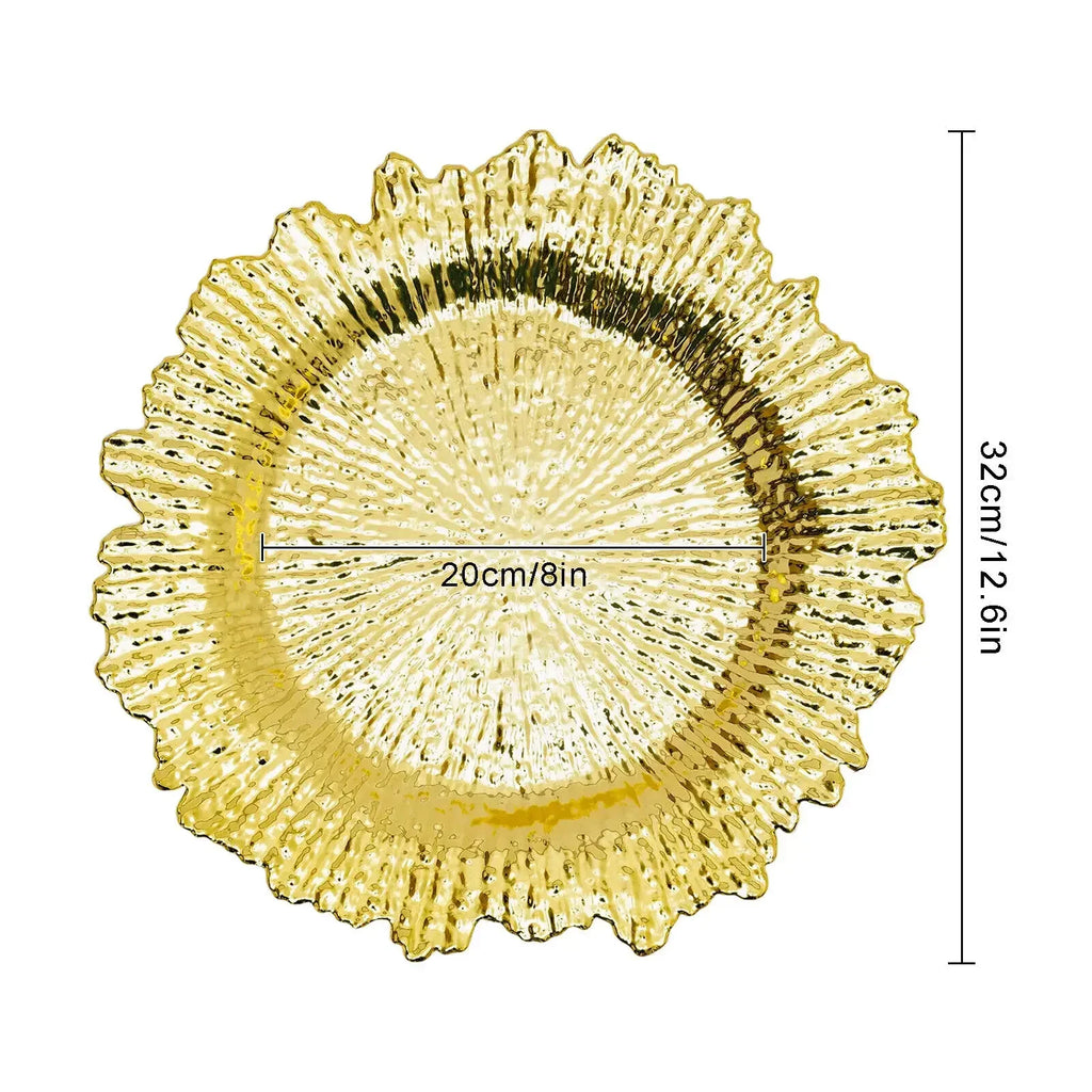 24Pcs Gold Chargers PP Plate Decoratio Table Setting Restaurant Round Salad Reef Plate Pad for Wedding Christmas Dinner Decor